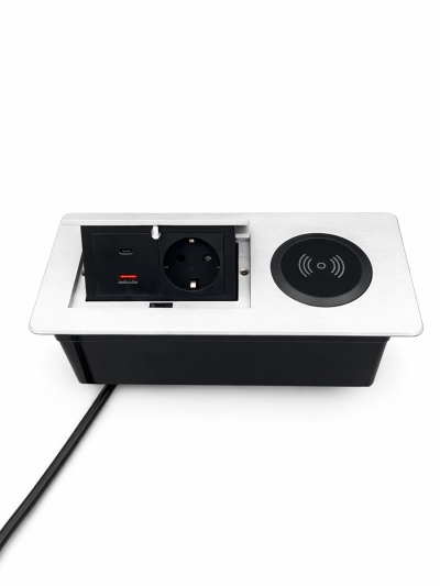 Выдвижная розетка Nexio Q4, 2xUSB A+C, беспроводная зарядка 15 Вт, провод 1,5 м-1